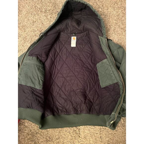 Carhartt J140 DGR Dark Green Hooded Canvas Jacket Y2K Vintage, Size 2XL - Picture 3 of 4